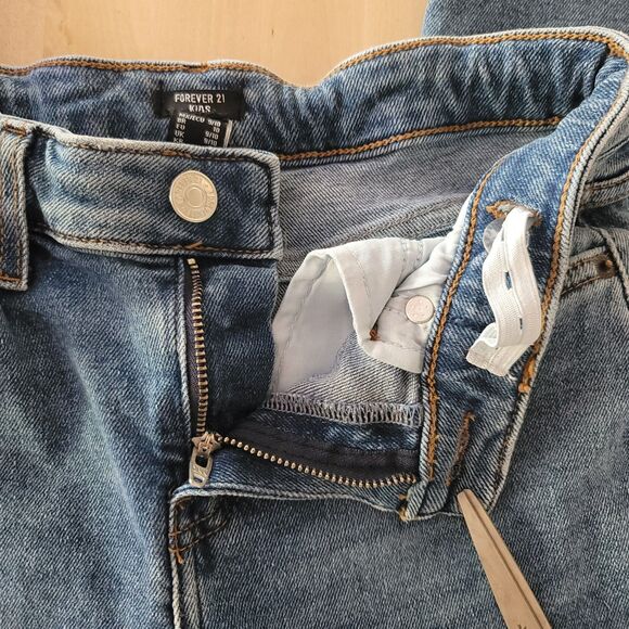 Forever 21 KIDS Girls SZ 9/10 Flared Denim Jeans Blue Adjustable Waist Preppy - Picture 11 of 15